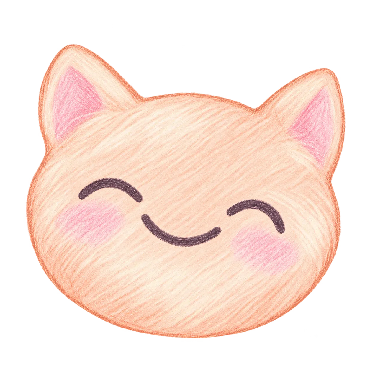 Peach pencil-drawn cat smiling: mood 'Good'