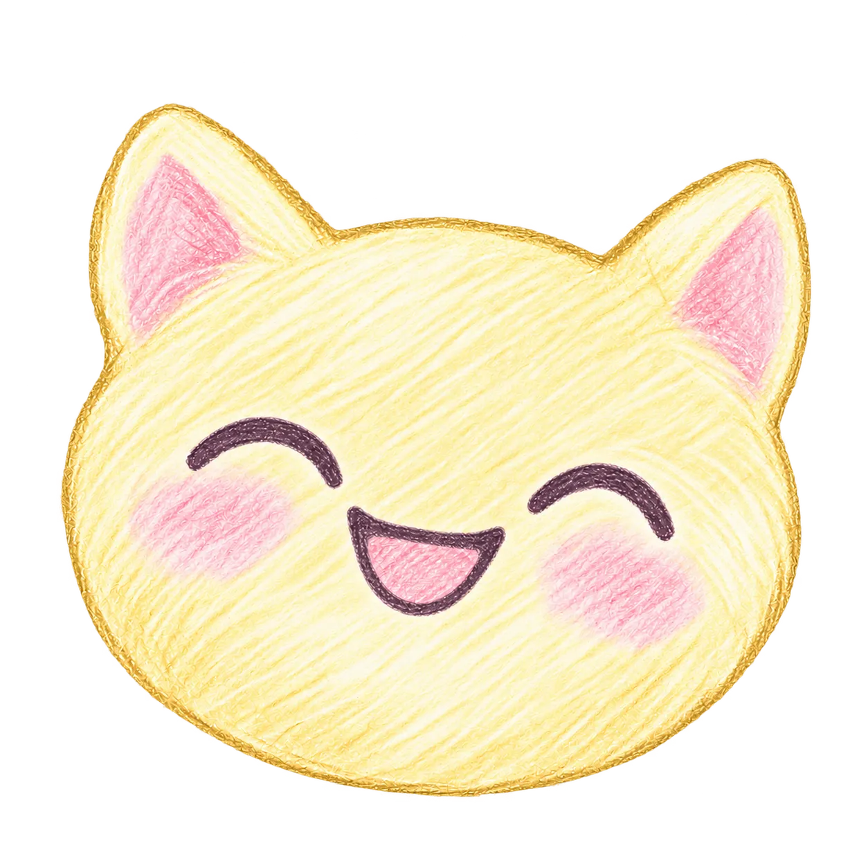 Yellow pencil-drawn cat beaming: mood 'Great'